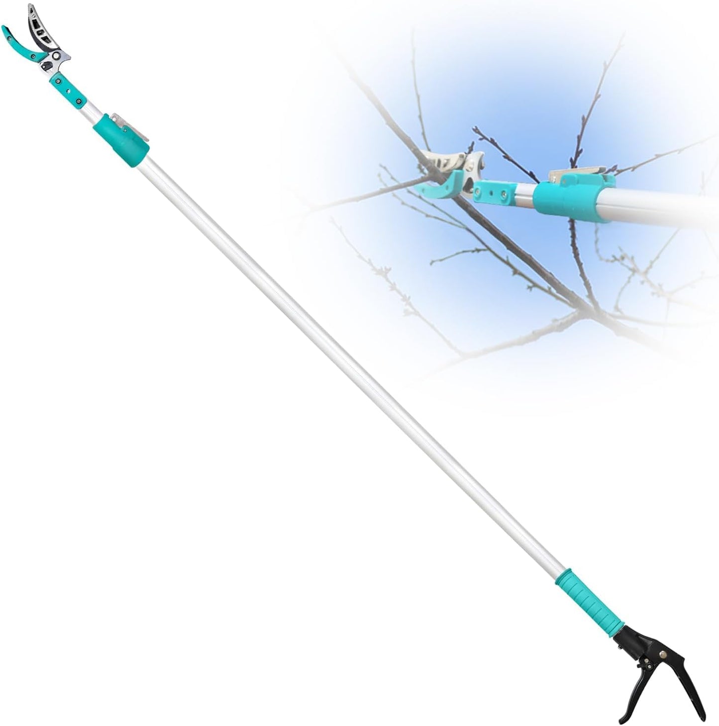 Extendable 181cm-300cm Tree Pruner, Long Handle Tree loppers, Lightweight & Strong Telescopic Pole Pruner with Rotate Head, Smooth Clean Cut, Ideal for Removing High Branches and Fruit Picking