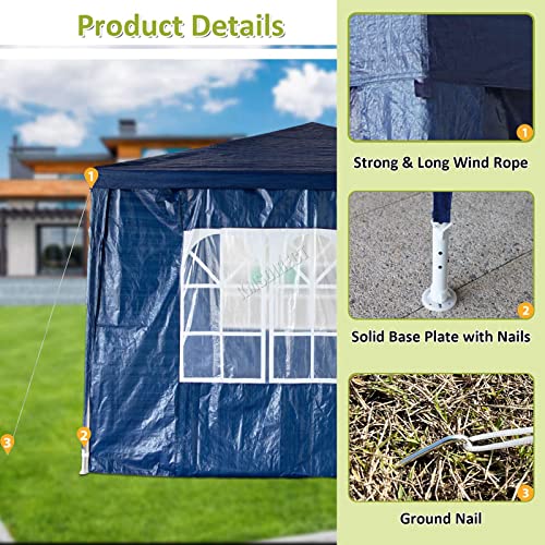 BIRCHTREE 3x3m Garden Steel Tube PE Gazebo With 4 Pieces Sidewalls Zippers 2 Windows Canopy Patio New Party Camping Wedding Tent Shade Waterproof Outdoor Marquee Awning Blue