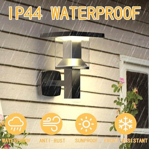 NBHANYUAN Lighting Outside Wall Light,SUS304 Stainless Steel Outdoor Light Garden Light Waterproof Outdoor Wall Lamp,3000K Warm White for Yard,Porch,Black,IP44 1000LM