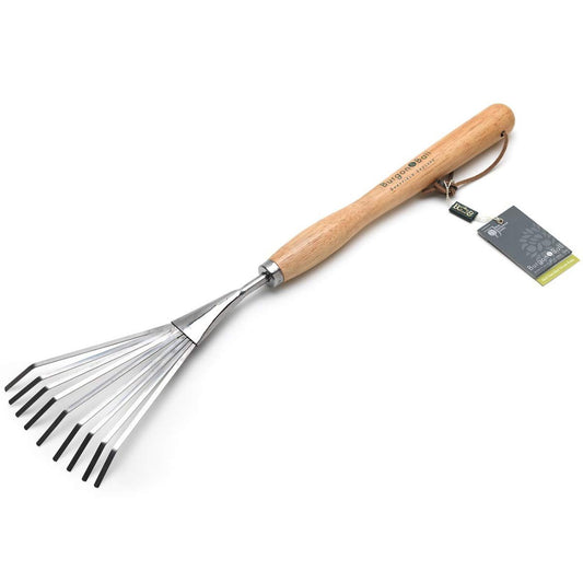 Burgon & Ball RHS Stainless Steel Mid Handled Shrub Rake, 58 cm Length
