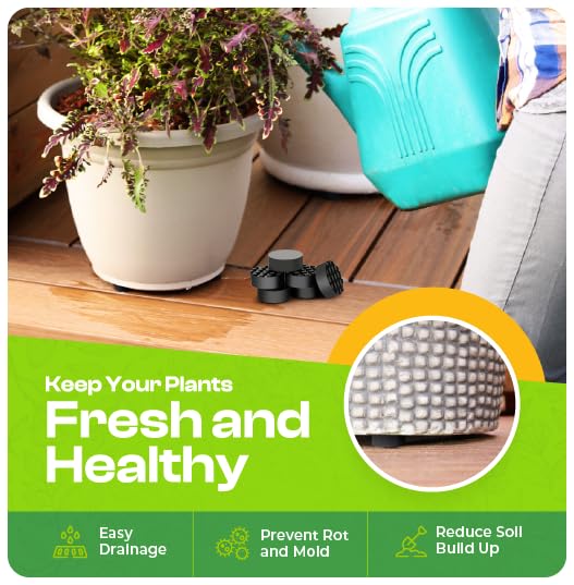 Plant Pal Invisible Pot Feet, Solid Rubber Plant Stands for Outdoor Pots, Risers for Plants and Flowers, Non-Slip Surface Grip, Lifters for Patios, Decks, Gardens and Floors