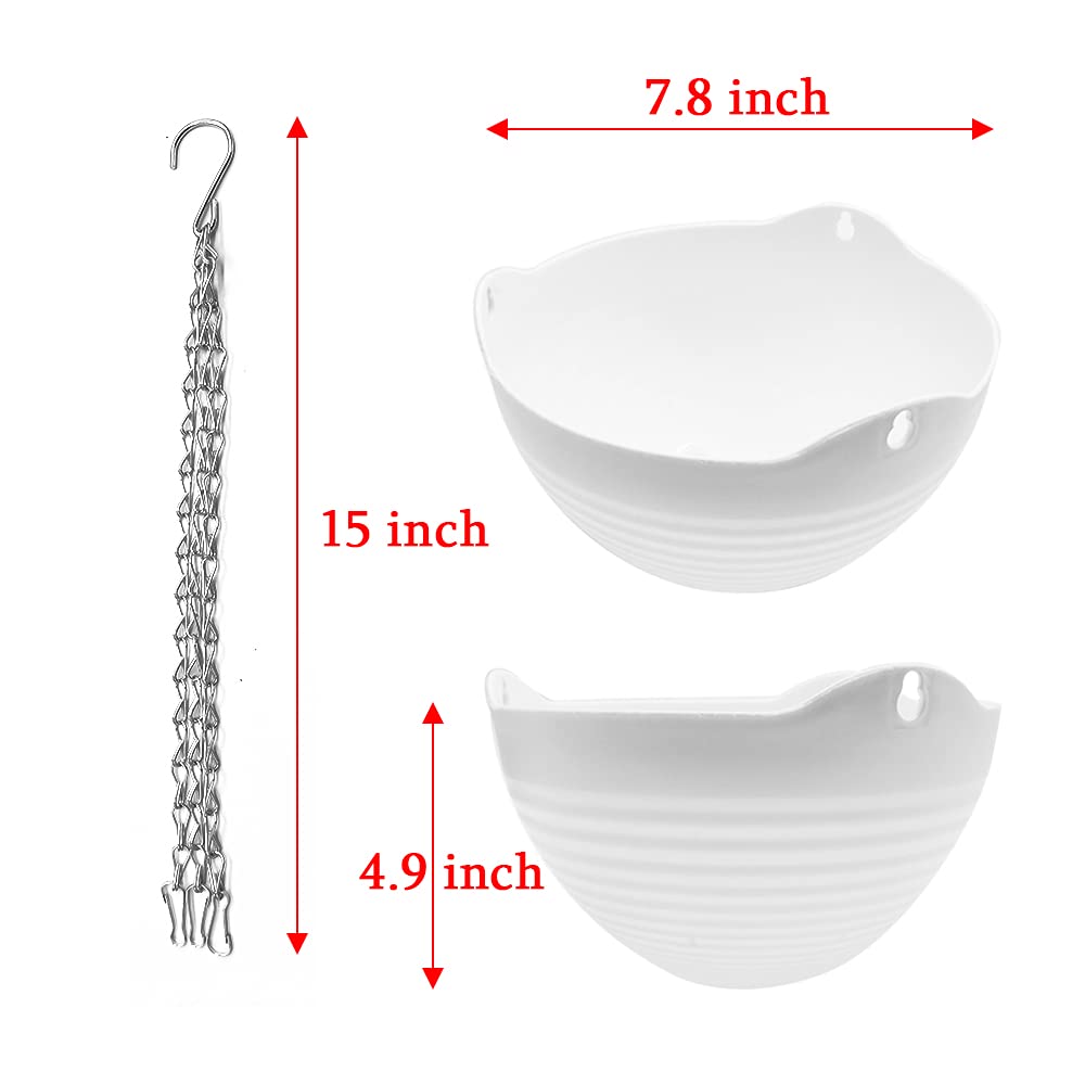 3 Pcs 8 inch Hanging Planter Pots,Self-Watering Round Hanging Basket with Water Tray and Metal Chain,Succulent Flower Plant Pot Container for Indoor Outdoor Garden Balcony Wall Decor,White