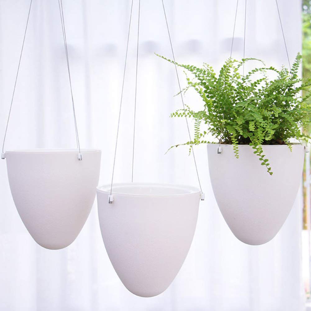 LOYUYU 3 Pack Self Watering Hanging Planter, Succulent Flower Pot Air Plant Holder, Unique Eggshell Hanging Succulent Flower Pots, Home Garden Office Indoor Decorative Container Matte White