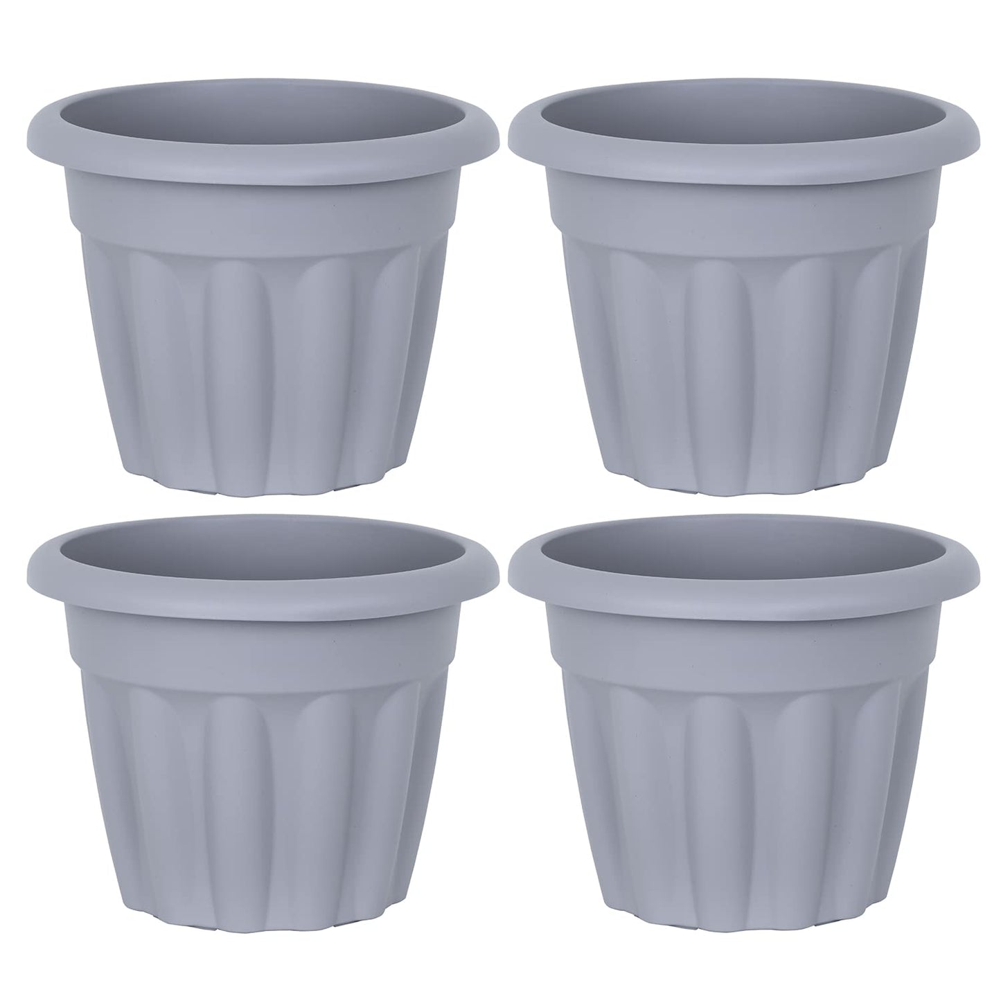 Pack of 4-25cm Round Upcycle Grey - 4.5L Plastic Planter with Drainage Hole, Garden Flower & Plant Pot, Extra Small Floor Indoor/Outdoor, Made in UK