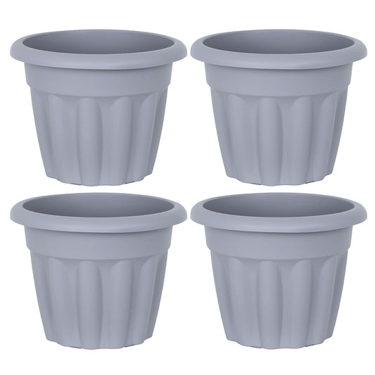 Pack of 4-25cm Round Upcycle Grey - 4.5L Plastic Planter with Drainage Hole, Garden Flower & Plant Pot, Extra Small Floor Indoor/Outdoor, Made in UK