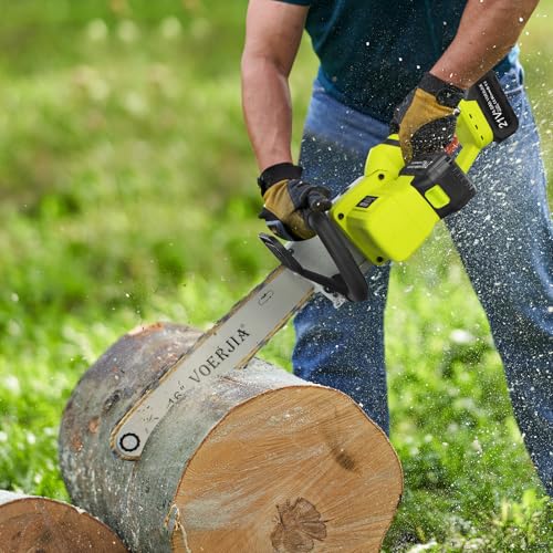 VOERJIA 16 Inch Brushless Cordless Chainsaw, Battery Chainsaw with 4 * 4000mAh Battery, 2200W Powerful Electric Chainsaws with Automatic Chain Lubricationr for Chopping logs and Cutting Trees