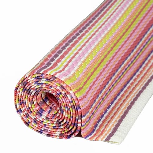 THE RUGS Rainbow Collection Outdoor Rug - Easy to Clean, Waterproof Plastic Outdoor Rugs for Garden, Patio, Balcony, Camping - Vibrant Plastic Straw Rug - Threads Pink, 120x160