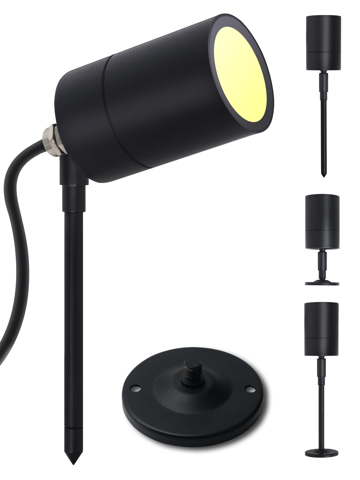 Kerry Outisde Wall Light, Spike/Deck Dual Mount Spotlight, IP65 Outside Lighting Mains Powered Waterproof Stainless Steel Black Landscape Lamp, External GU10 spot Light with 35cm Cable (Bulb Excl)