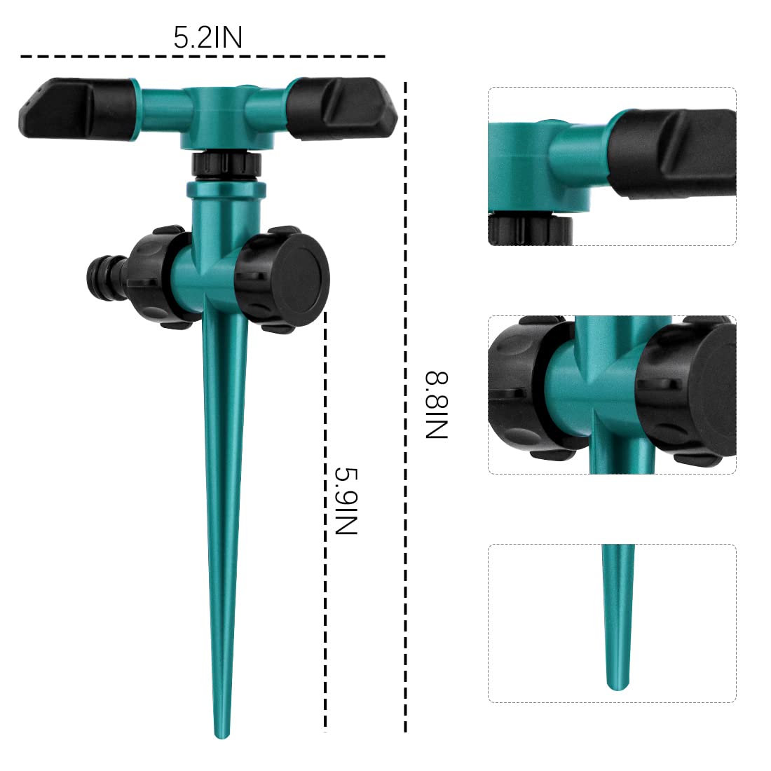 Garden Sprinkler Lawn Water Sprinkler Automatic 360 Rotating 3 Arms Sprayer Adjustable Sprinkler Irrigation System for Watering Veggies Flowers Grass Lawn Plants