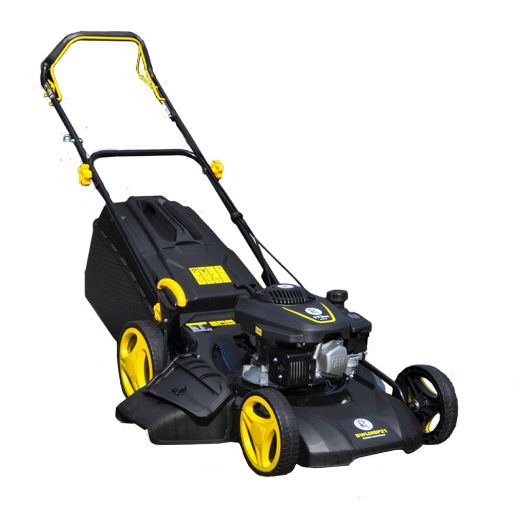 21″ Self Propelled RocwooD Petrol Mulching Lawnmower Folding Handle Side Chute 51CM Cut Width Rotary Blade 65 Litre Capacity 7 Cut Positions 173CC Engine
