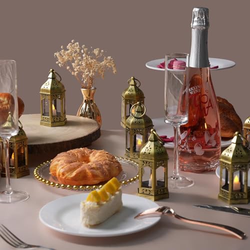 Romadedi Gold Candle Lantern Christmas - 10pcs Hanging Small Decorative LED Lantern Bulk for Halloween Table Decoration Wedding Decor Moroccan Ramadan