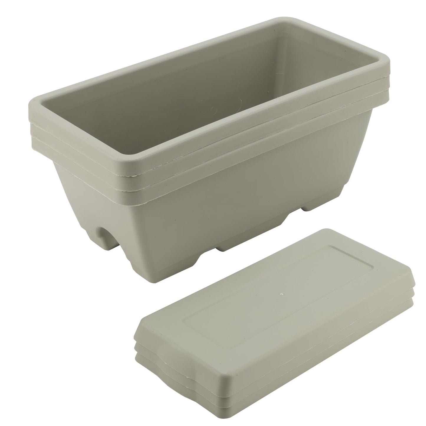 LEXININ 6 PCS 35 x 17 x 14cm Grey Rectangular Window Planter, Plastic Window Boxes with Trays, Flower Box Planter for Garden Patio Home