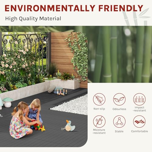 WOLTU 6 x WPC Composite Decking Boards 30 x 60 cm (1 m²) Interlocking Wood Effect Terrace Tiles Flooring with Click System, Grey, GTF005gr