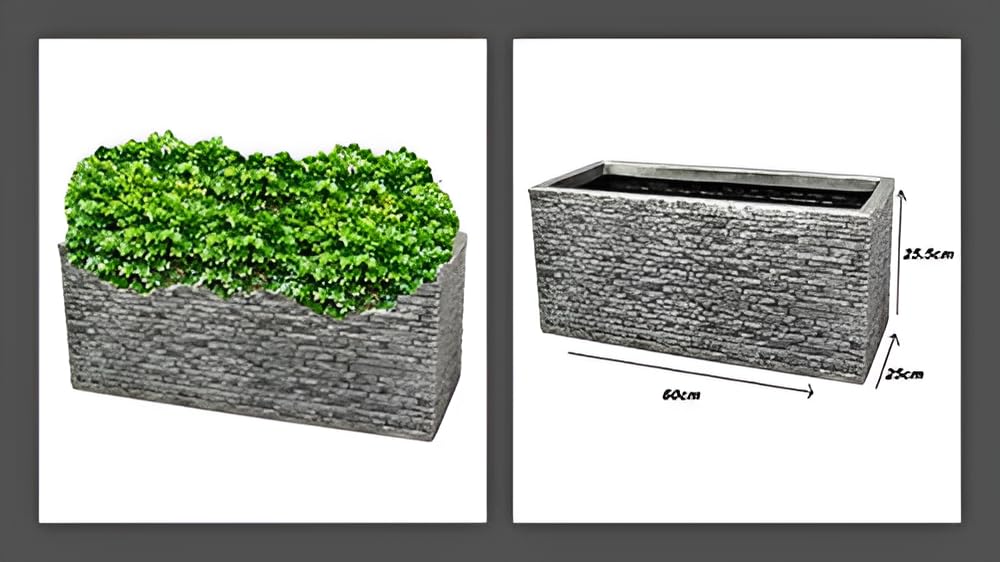 2 x Grey Brick Stone Effect Plastic Garden Trough Planter Patio Flower Pot 60cm