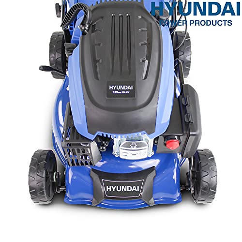 Hyundai Petrol Self Propelled Lawnmower, 17"/43cm 139cc, Recoil Pull Start, 5 Adjustable Cutting Heights, Large 45l Grass Collector Bag, Foldable Handles, 3 Year Warranty,