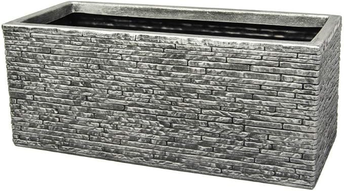 2 x Grey Brick Stone Effect Plastic Garden Trough Planter Patio Flower Pot 60cm