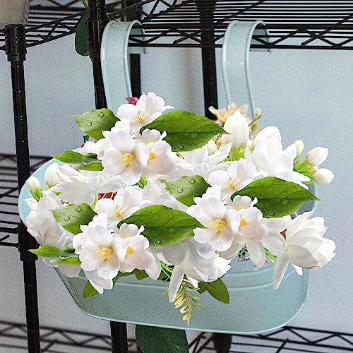 APACALI 4 PCS Metal Hanging Flower Pots, 27cm Over Fence Planters, Balcony Planters for Railing, Fence Hanging Planters with Detachable Hooks, Hanging Plant Pots Outdoor for Fence, Garden, Home, Green