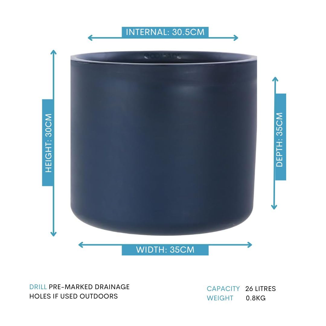 Gardenesque Ecomade Planter 35cm, Dark Blue, Reclaimed Ocean Waste Plastic, Eco-Friendly, UK-Made Pot for Indoor & Outdoor Use, Lightweight, 35 x 35 x 30cm