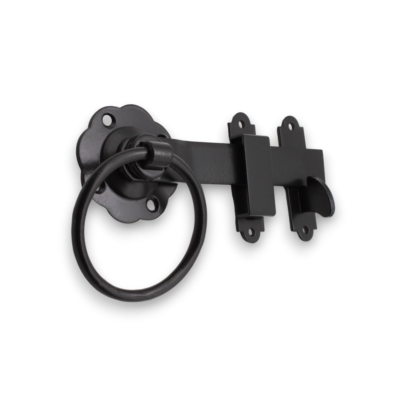 Infinity Decor Heavy Duty Epoxy Black 6" 150mm Plain Ring Gate Latch Set – Garden Gate Shed Latch Catch Set Ideal for Wooden Gate and Garage Doors