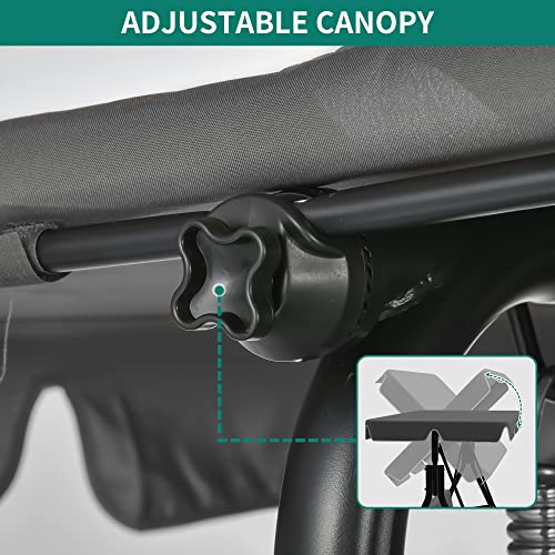 YITAHOME Canopy Swing Chair, 3 Seater Garden Swing Seat Chair, Outdoor Swinging Chair Bench with Adjustable Canopy & Removable Cushion for Patio Poolside Porch, 200KG Loadable,170 x 110 x 153cm, Grey