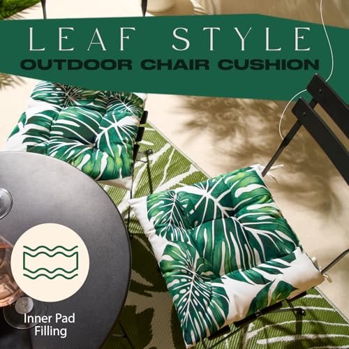 OHS Outdoor Seat Pads Tropical Leaf, Water Resistant Garden Seat Pads for Outdoor Furniture Bistro Chairs Comfy Soft Outdoor Patio Chair Cushions, Pack of 2 Green/White