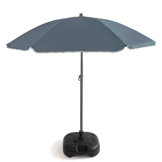 Out There! 240cm (7ft 8in) Grey Parasol with Base Garden Beach Parasol Umbrella | Outdoor Sun Shade with Adjustable Height and Base