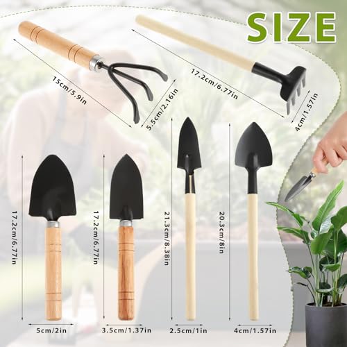 Sibba 6 Pcs Garden Tools Set Mini Miniature Shovel Indoor Succulent Home Tiny Gardening Kit Plant Potted Repotting Flower Wood Handle Care Transplant Accessories Potted Houseplant