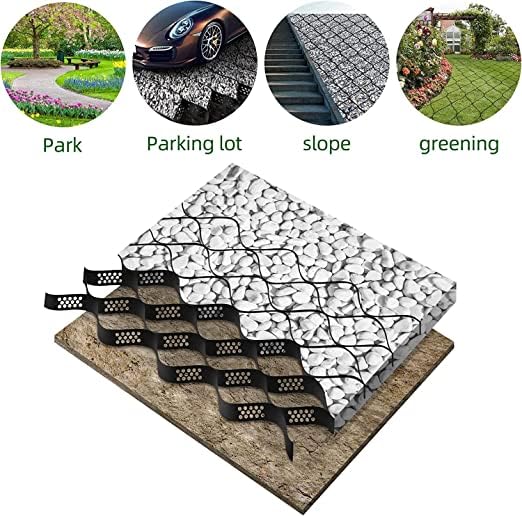 Baoz 4 Inch Thick Geo Grid Ground Grid 10X16.5 FT HDPE Honeycomb Geocell Permeable Paving Gravel fix Grid 1885 LBS per sq ft Strength for Slope Driveways, Parking Lots, Landscaping, Garden