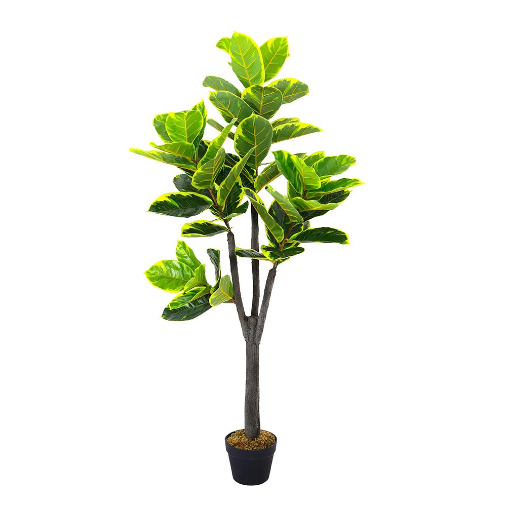Warmiehomy Artificial Ficus Tree 150cm/5ft Tall Fake Rubber Plant Large Realistic Faux Trees in Pot All Year Green Low Maintenance Plastic Indoor House Plant for Home Office Decor