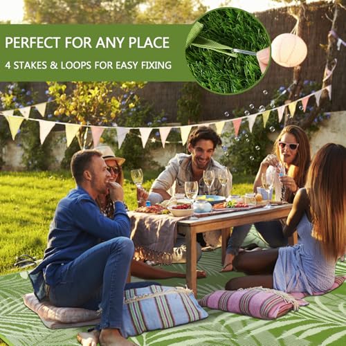 Cekene Patio Rugs for Garden Waterproof 180x270cm lightweight Outdoor Camping Rugs Reversible Plastic Straw Rug UV Resistant Area Floor Rug for Outside BBQ Deck Balcony Porch Grass Green