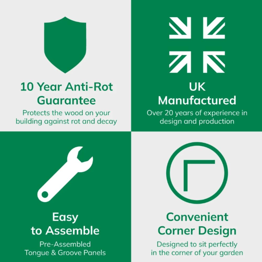 BillyOh Corner Summerhouse Log Cabin 7 x 7 Garden Storage Shed Wooden Summer House Sheds Picton Summerhouses Pressure Treated Available (Spray Treated, 7x7)