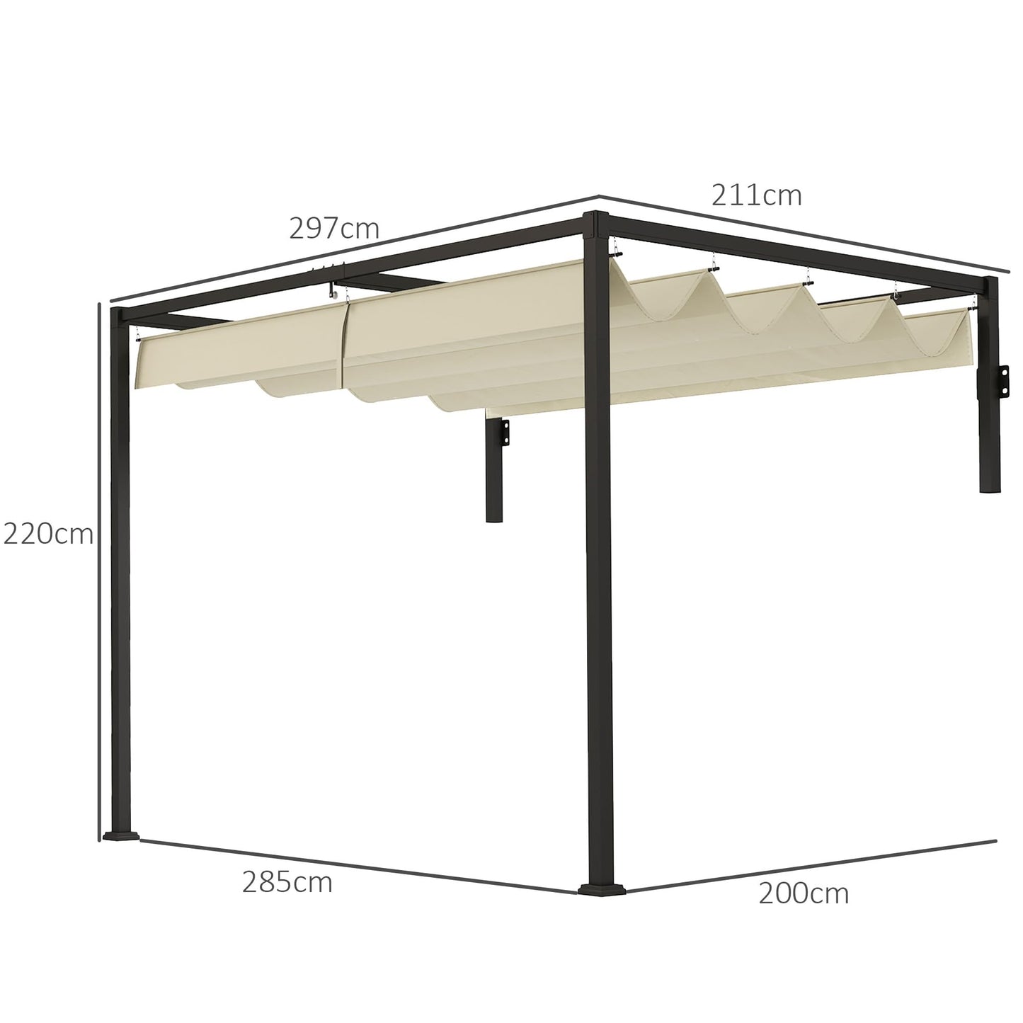 Outsunny 2 x 3(m) Lean To Pergola with Retractable Roof, Wall Mounted Garden Gazebo Outdoor Sun Shade Shelter for Patio, Khaki