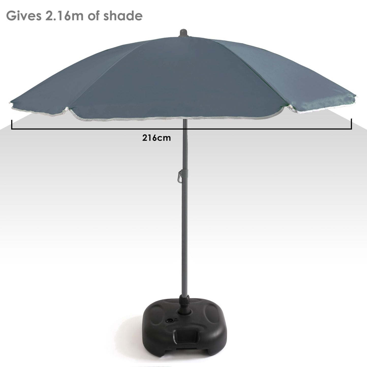 Out There! 240cm (7ft 8in) Grey Parasol with Base Garden Beach Parasol Umbrella | Outdoor Sun Shade with Adjustable Height and Base