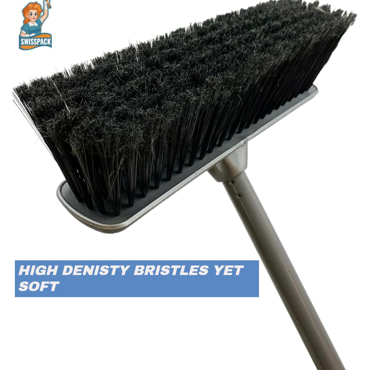 SWISSPACK Broom Indoor Sweeping Broom Brush with Long Handle, Kitchen Broom Indoor Floor Brush with Dense Soft Bristles Brooms Perfect for Sweeping Room Office Kitchen Ideal for Any Floors