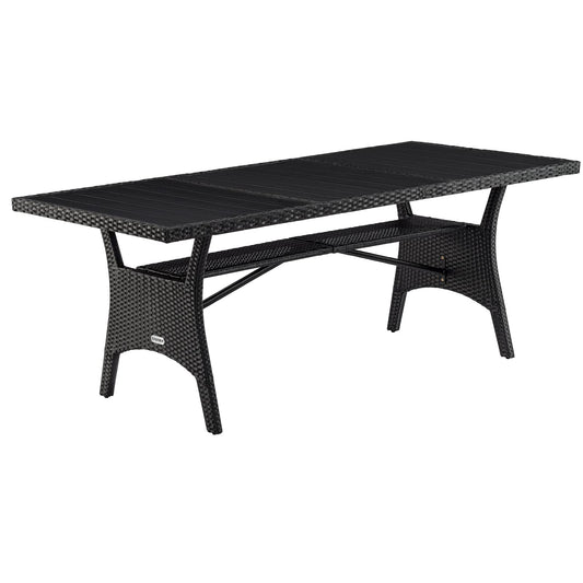 CASARIA® 8 Person XL Poly Rattan Garden Table with Shelf & WPC Top | 190 x 90 x 74cm | Weather Resistant | Outdoor Patio Dining Furniture | Lawn Patio Deck Balcony | Black