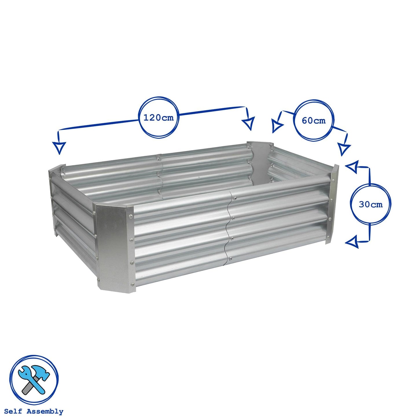 Harbour Housewares Raised Garden Bed - Silver - 120 x 60cm - Rectangle - Pack of 2 - Bottomless Galvanised Steel Planter Box for Growing Outdoor Plants, Vegetables, Flowers and Herbs