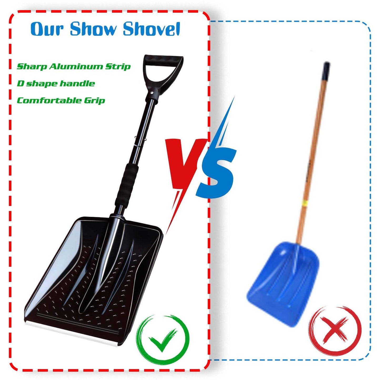 Hmfmdy Snow Shovel for Car Driveway Home Garage, Survival Shovel, Wide Ice Scraper, Lightweight Portable Detachable Snow Removal Tool for Garden Camping Outdoor Emergency Snowman Playing - Black