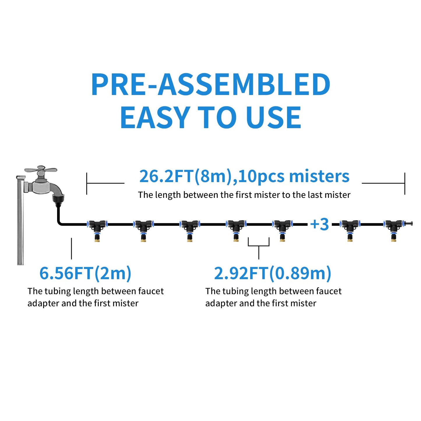 Mdlufee Spray Mist Cooling Irrigation System,66FT/20M Misting System,20 Brass Mist Nozzles,Water Mist Hose for Backyard,Garden,Greenhouse,Umbrella