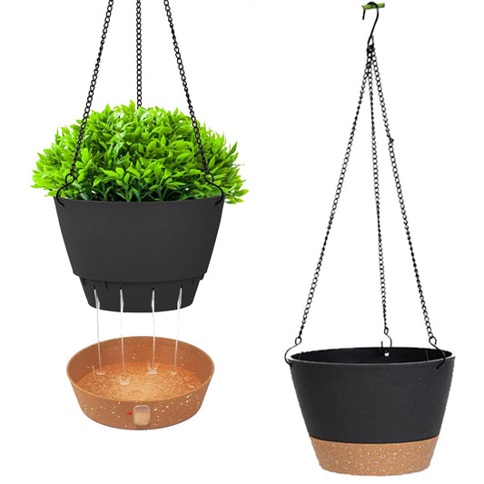 2 Pack Hanging Plant Pots Flower Pots with Visible Water Removable Base Outdoor Hanging Plant Pot Basket Self Watering Saucer Plastic Hanging Flower Pot for Plant Hanger Garden Porch Home Decorations