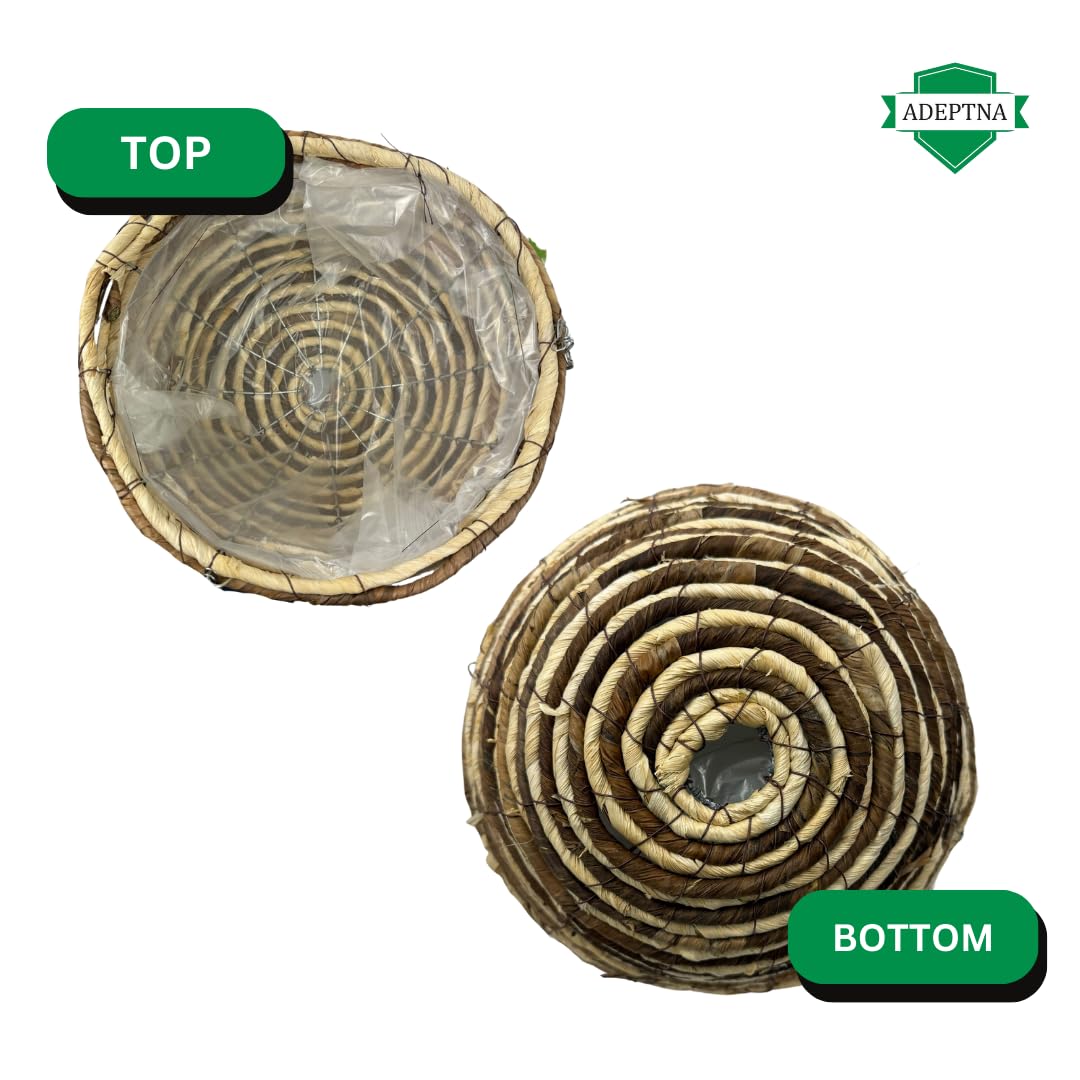 ADEPTNA Set of 2 Round Garden Hanging Baskets with Lined and Detachable Hanging Chain - Natural Basket Hanging Plants Flower Planter Pot (12’’ WICKER ROPE BASKETS)