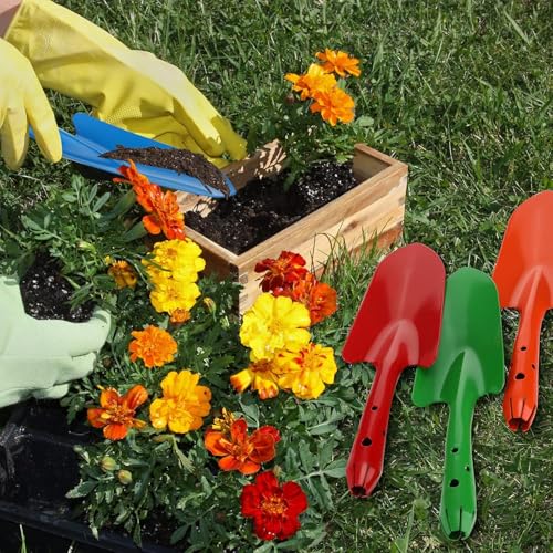 LATERN 10Pcs Mini Garden Shovels, 28CM Colorful Metal Hand Shovel Kids Garden Digging Trowel Tool for Flower Plant Soil Planting Transplanting (5 Colors)