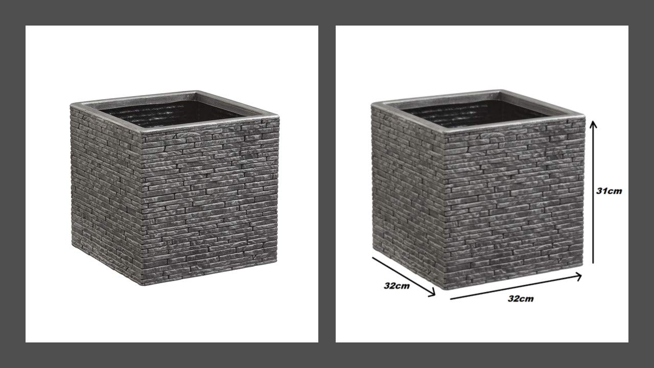 32 centimetre Strata Grey Brick Stone Effect Square Plastic Planter Flower Pot Patio Planter