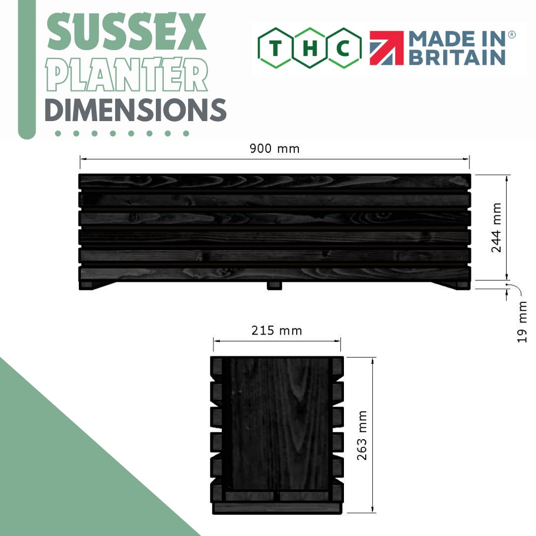 The Hutch Company Sussex Planters (3FT BLACK SLATTED)