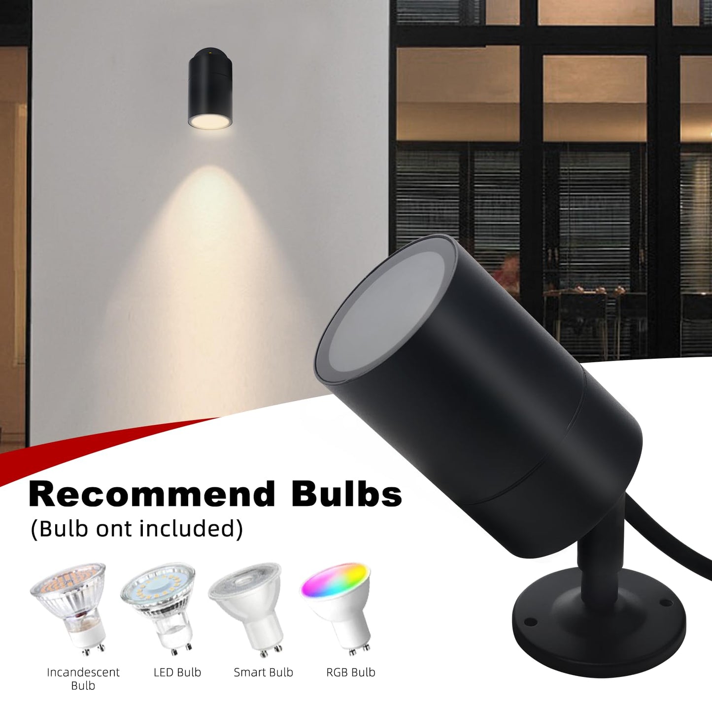 Kerry Outisde Wall Light, Spike/Deck Dual Mount Spotlight, IP65 Outside Lighting Mains Powered Waterproof Stainless Steel Black Landscape Lamp, External GU10 spot Light with 35cm Cable (Bulb Excl)