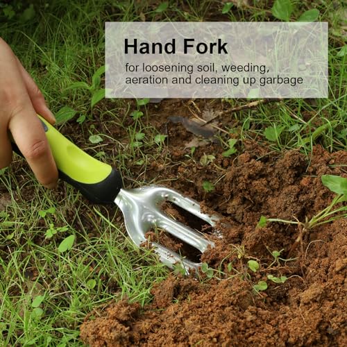 DEWINNER Garden Tools Set, 3pcs Stainless Steel Gardening Tools Kits with Beautiful Box, Planting Tools with Ergonomic Handle, Weeder Tool, Garden Hand Fork, Trowel for Planting