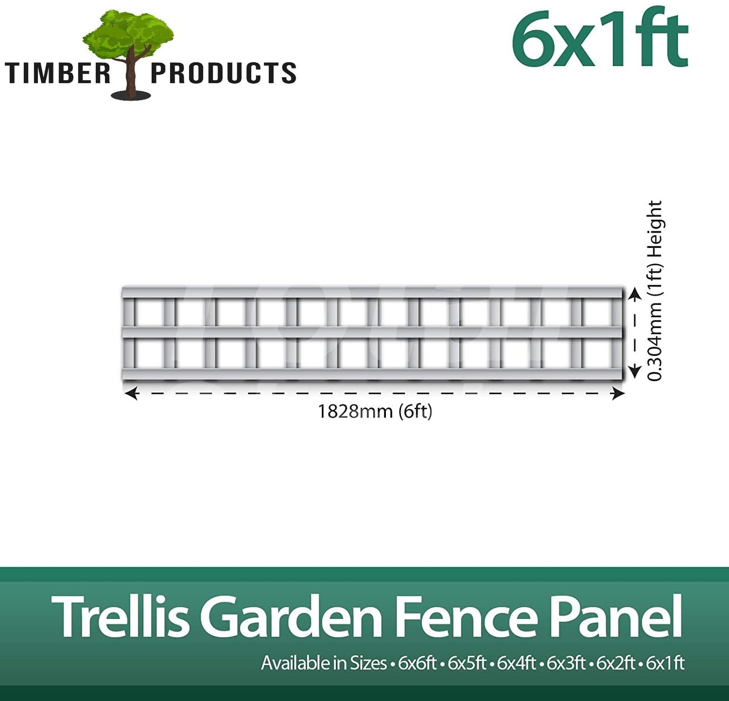 Timber Products (PACK OF 10) 6x1 Wooden Square Trellis Fence Panels (1.83m x 0.30m) 6ft x 1ft Lattice Trellis