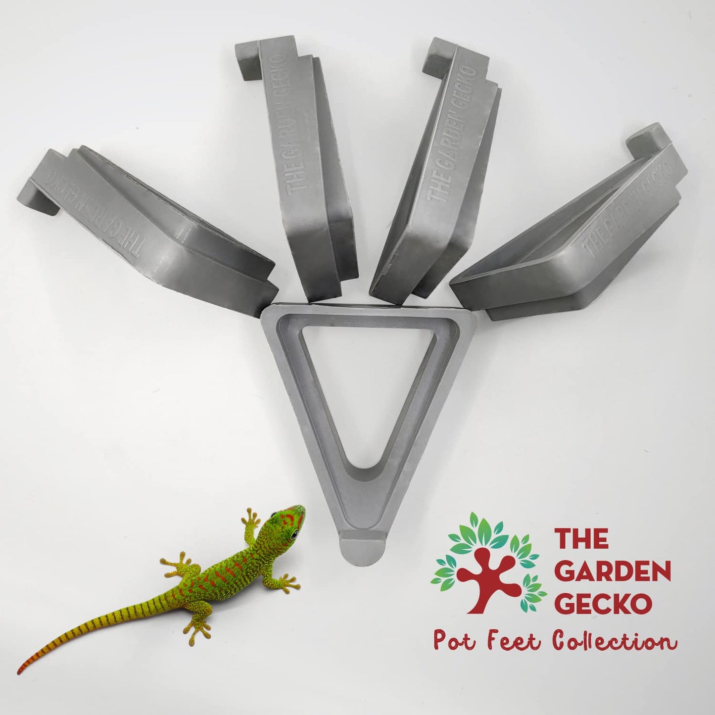 The Garden Gecko Pot feet for outdoor plant pots and flowers, solid rubber pot risers with a custom non-slip surface grip | 24 Triangle Hollow Pot-Toe Pcs | GREY WISP