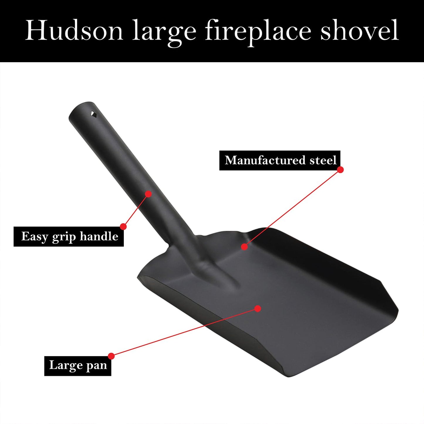 JVL Hudson Fireplace Shovel, Black, Large