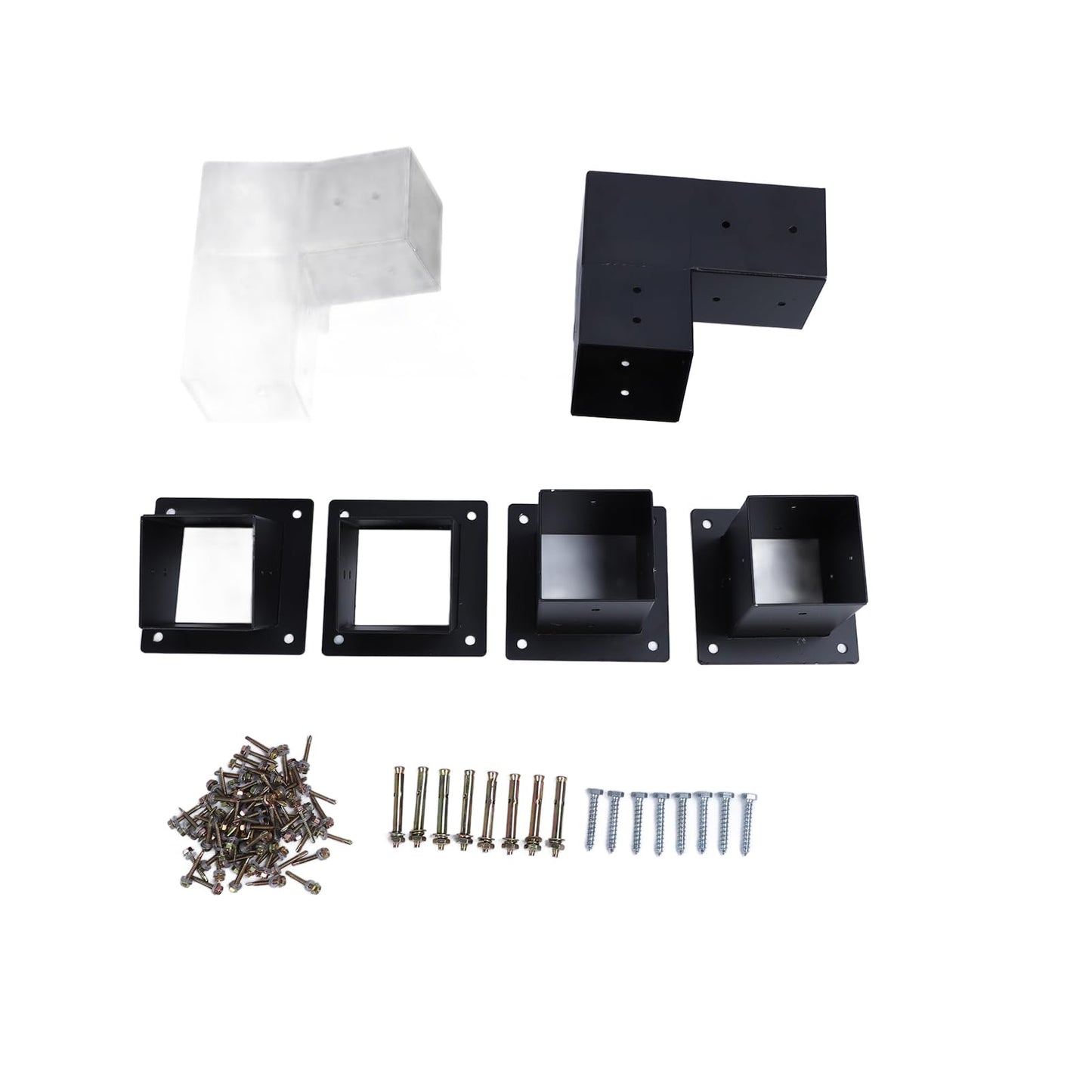 6Pcs Pergola Corner Brackets, Alloy Steel Corner Bracket Base Top Mount 3 Way Bracket DIY Post Base Kit Outdoor Patio Pergola Hardware Kit with Screws for Gazebo Canopies Carports