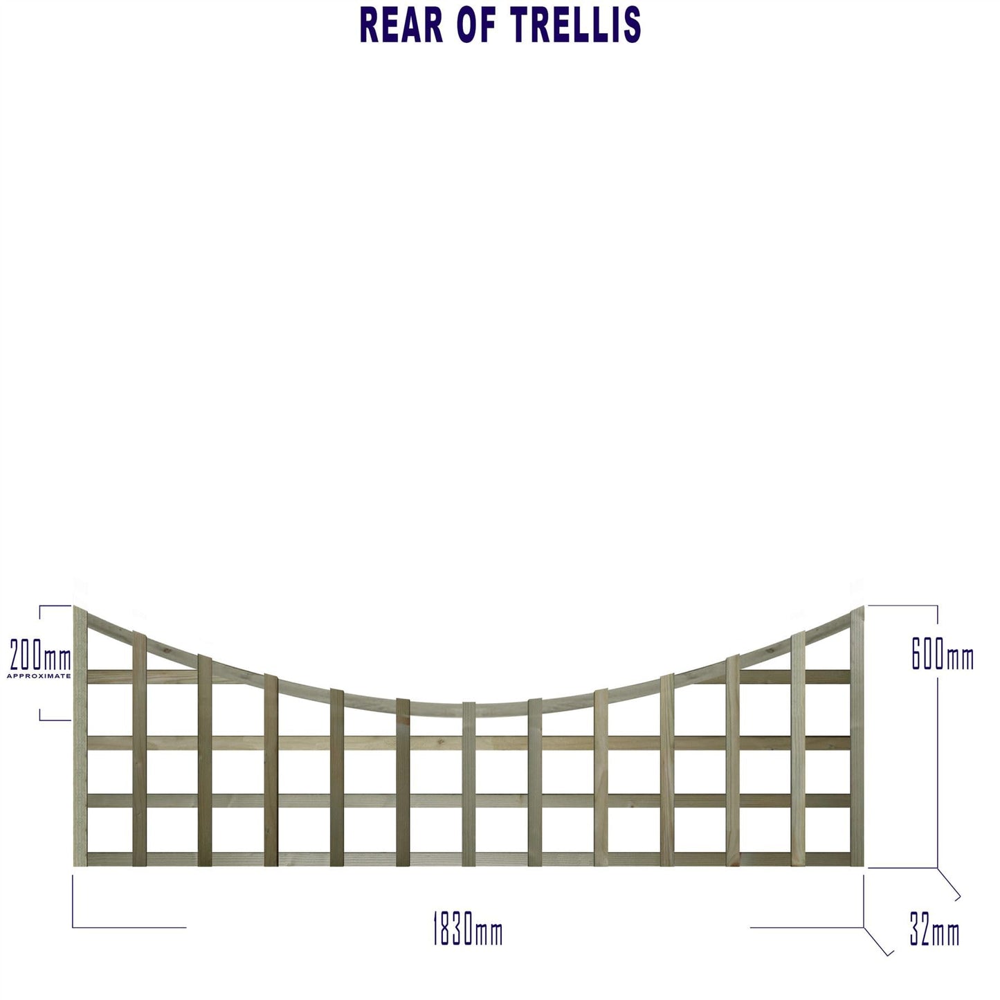 Premier Garden Standard Trellis Panels 120mm Squares Concave Design Width: 6ft (183cm) x Height @ Shoulder: 2ft (60cm) -20cm Concave Fence Panel Topper Wave affect with Arch Trellis Panels